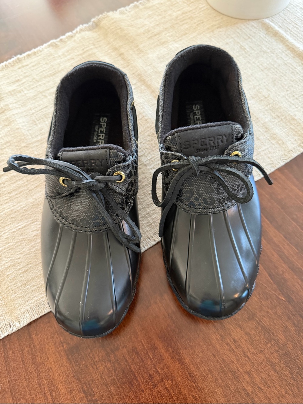 Sperry Women's Black Lace-Up Duck Rain Boots